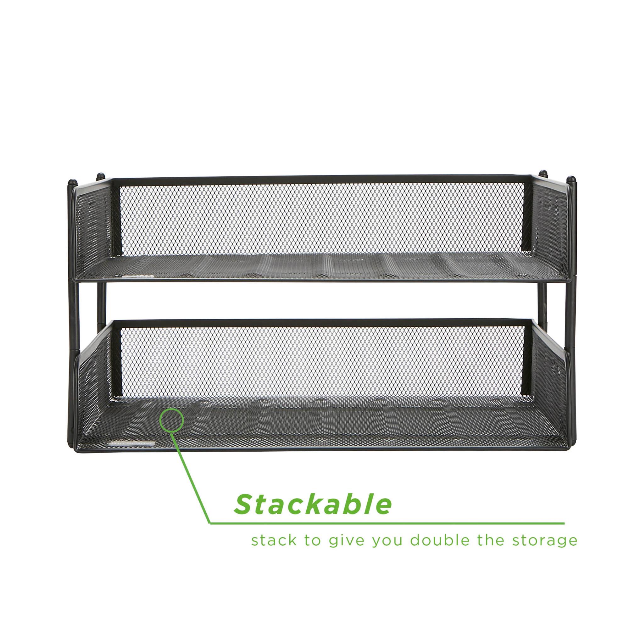 Mind Reader 2 Pack Black Stackable Metal Mesh Organizer
